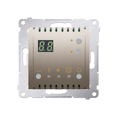 Regulator temperatury z wyświetlaczem z czujnikiem wewnętrznym (moduł) 16(2) A. 230V~; złoty mat