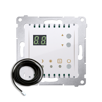 Regulator temperatury z wyświetlaczem z czujnikiem zewnętrznym (moduł) 16(2) A. 230V~; biały W komplecie czujnik zewnętrzny (sonda)