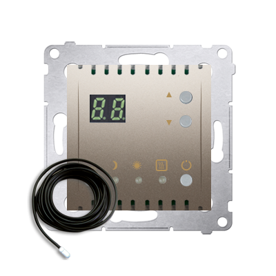 Regulator temperatury z wyświetlaczem z czujnikiem zewnętrznym (moduł) 16(2) A. 230V~; złoty mat W komplecie czujnik zewnętrzny (sonda)