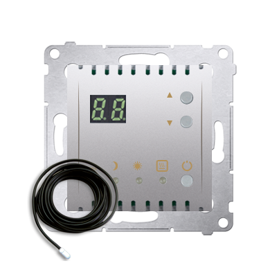 Regulator temperatury z wyświetlaczem z czujnikiem zewnętrznym (moduł) 16(2) A. 230V~; srebrny mat W komplecie czujnik zewnętrzny (sonda)