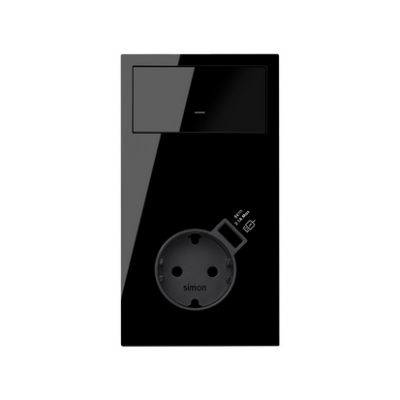 Panel 2-krotny pion: klawisz + gniazdo z zintegrowaną ładowarką USB; czarny 10020216-138