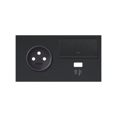 Panel 2-krotny: 1 gniazdo + 1 ściemniacz + 1 ładowarka USB (lewa strona); czarny mat 10020231-238