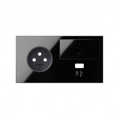 Panel 2-krotny: 1 gniazdo + 1 klawisz + 1 ładowarka USB (lewa strona); czarny 10020225-138