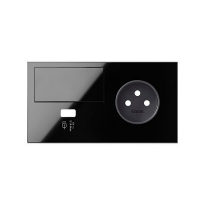Panel 2-krotny: 1 gniazdo + 1 klawisz + 1 ładowarka USB (prawa strona); czarny 10020224-138