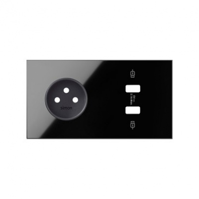 Panel 2-krotny: 1 gniazdo + 2x1 ładowarka USB SmartCharge 2x 2,1 A; czarny 10020228-138