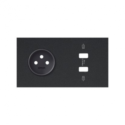 Panel 2-krotny: 1 gniazdo + 2x1 ładowarka USB SmartCharge 2x 2,1 A; czarny mat 10020228-238