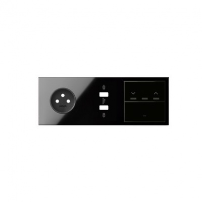 Panel 3-krotny: 1 gniazdo + 1 podwójna ładowarka USB + 1 przycisk żaluzjowy + 1 klawisz; czarny 10020319-138