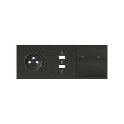 Panel 3-krotny: 1 gniazdo + 1 podwójna ładowarka USB + 1 przycisk żaluzjowy + 1 klawisz; czarny mat 10020319-238