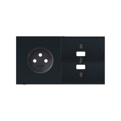 Panel 2-krotny: 1 gniazdo + 1 ładowarka 2 x USB; czarny mat 10020223-238