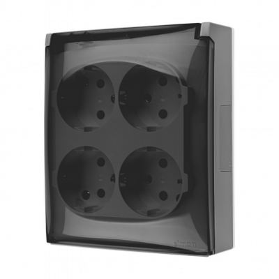 Gniazdo wtyczkowe IP44, Schuko, 4-krotne, klapka transparentna, z przesłonami, 16 A, 250 V~, zaciski śrubowe; szary