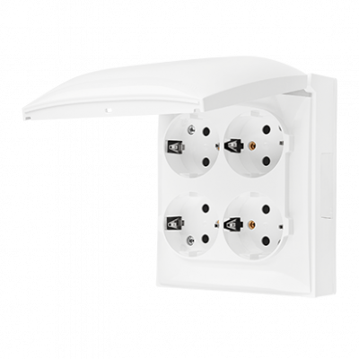 Gniazdo wtyczkowe Schuko 4-krotne IP44, klapka w kolorze pokrywy, z przesłonami torów prądowych, 16 A, 250 V~, zaciski śrubowe; biały