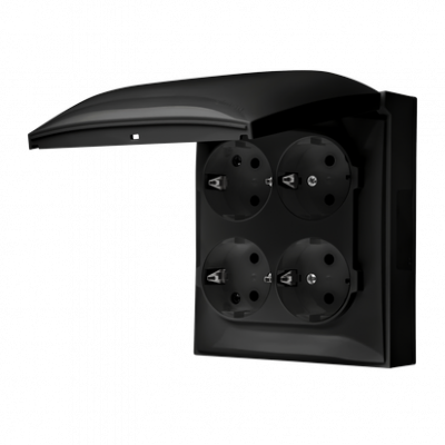 Gniazdo wtyczkowe Schuko 4-krotne IP44, klapka w kolorze pokrywy, z przesłonami torów prądowych, 16 A, 250 V~, zaciski śrubowe; czarny