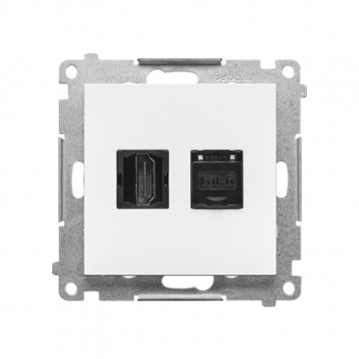 Gniazdo HDMI + RJ45 kat.6. (moduł); Biały mat