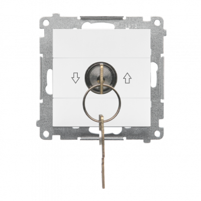 Łącznik na kluczyk roletowy jednobiegunowy (moduł) 3 pozycyjny „I-0-II” 2 styki N/O, 5 A, 250 V~; Biały mat