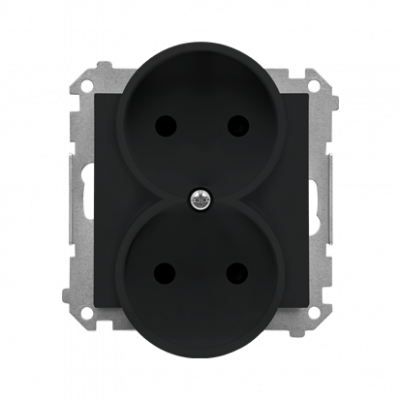 Gniazdo wtyczkowe podwójne bez uziemienia z przesłonami (moduł) 16 A, 250 V~, szybkozłącza; Czarny mat