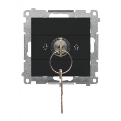 Łącznik na kluczyk roletowy jednobiegunowy (moduł) 3 pozycyjny „I-0-II” 2 styki N/O, 5 A, 250 V~; Czarny mat