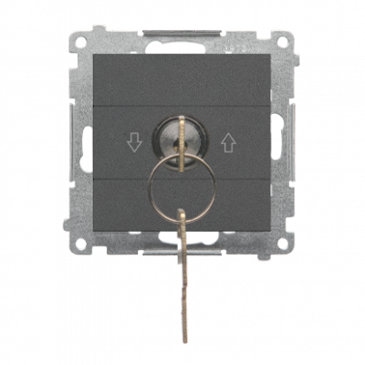 Łącznik na kluczyk roletowy jednobiegunowy (moduł) 3 pozycyjny „I-0-II” 2 styki N/O, 5 A, 250 V~; Grafitowy mat