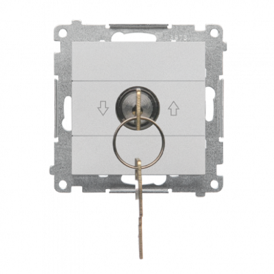 Łącznik na kluczyk roletowy chwilowy – przycisk (moduł) 3 pozycyjny „I-0-II” 2 styki N/O, 5 A, 250 V~; Aluminium mat