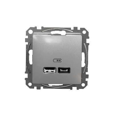 Sedna Design, gniazdo ładowania USB A+c 2,4A, srebrne aluminium