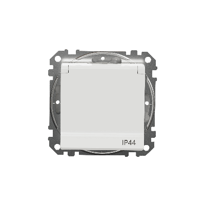 Sedna Design, gniazdo 2p+pE z przesłonami Ip44 (zaciski bezgwintowe), białe